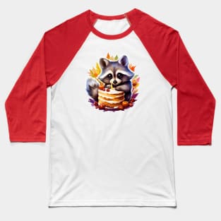 Fall Happy birthday Raccoon with a birthday cake Baseball T-Shirt